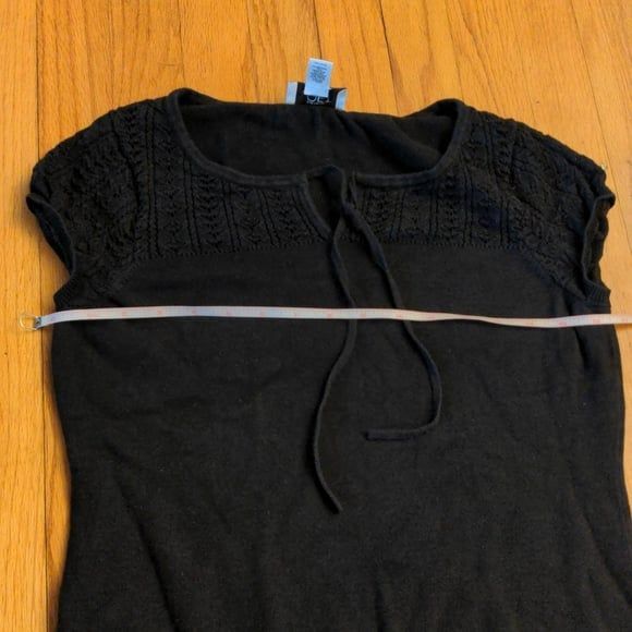 Excellent Ann Taylor Loft petites short sleeve cotton sweater front tie crochet - Picture 4 of 10